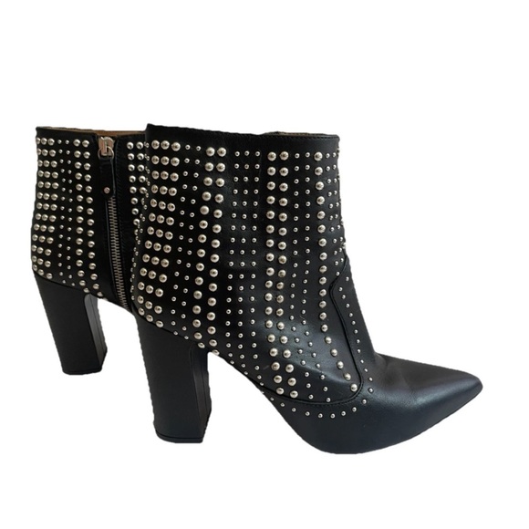 IRO Ankle Boots Black Leather Womens Sz 38 7.5 Pointed Toe Studded Booties Moto - Picture 6 of 16